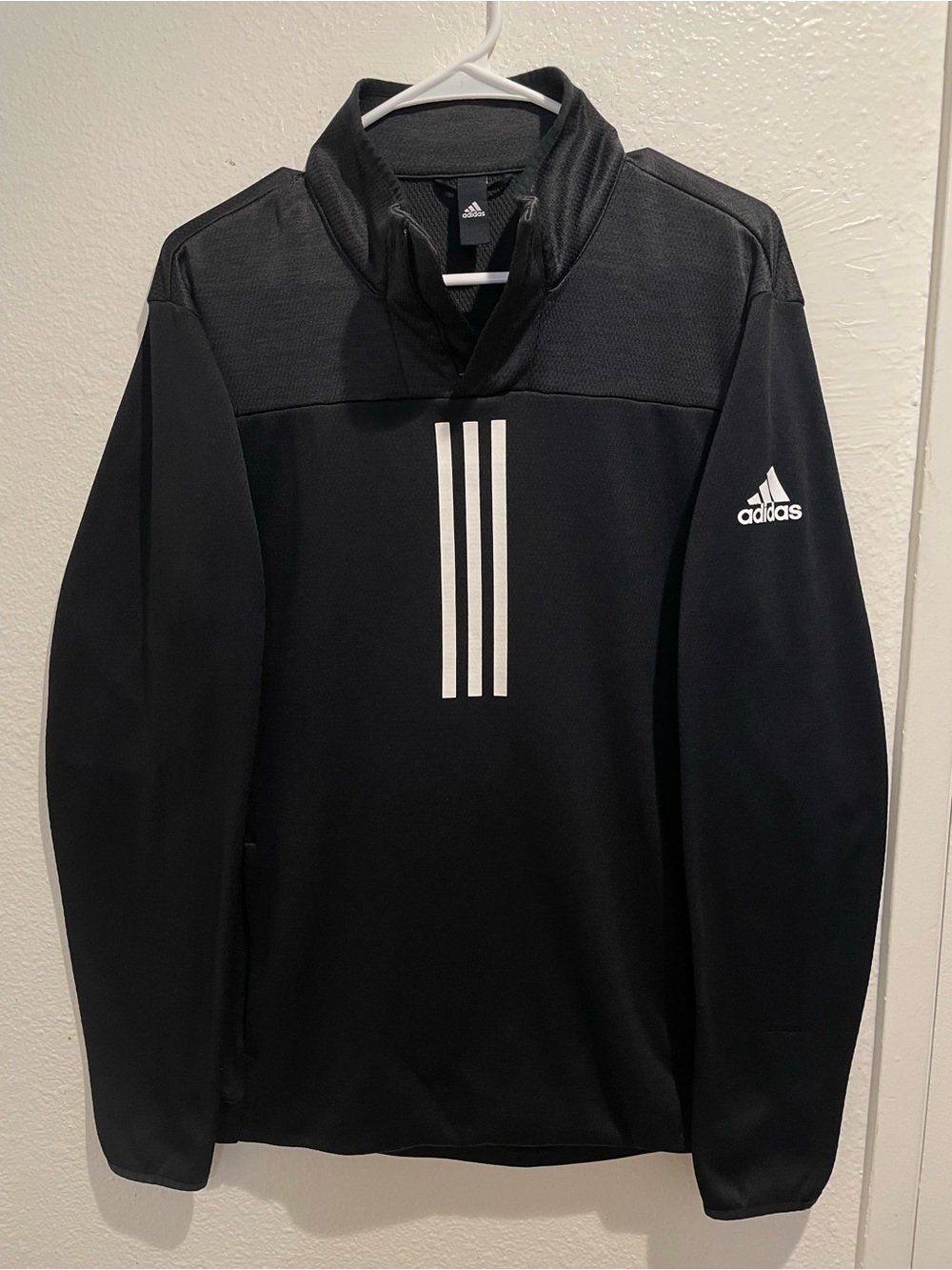 Adidas Mens M Black Climawarm 3 Stripe 1/4 Zip Pullover Performance Jacket